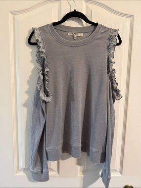 Free Generation Light Gray Ruffle-Trim Cold-Shoulder Sweatshirt